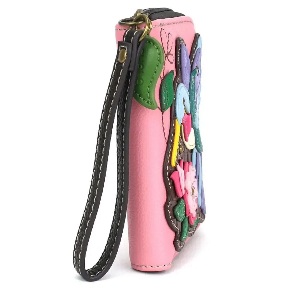 Chala Zip Around Faux Leather Wallet Wristlet - Hummingbird A, Pink NWT